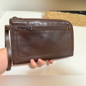 Longchamp Rare Vintage Chocolate Brown Wristlet Makeup Pouch Clutch Purse 10”x6”